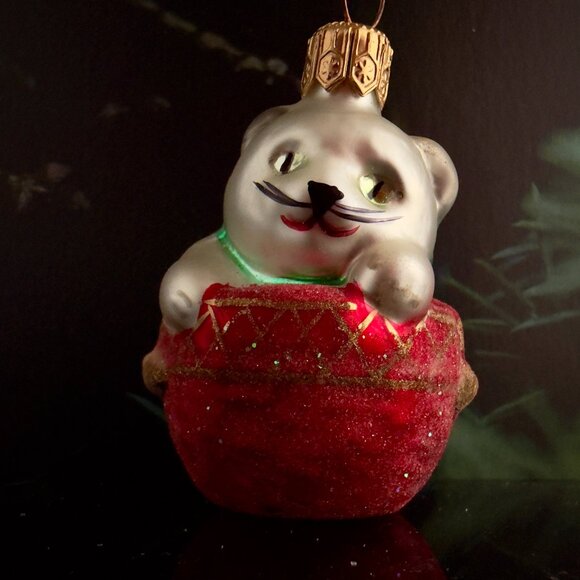 Christopher Radko Cat Kitty in Basket Glass Ornament 1997 Retired - Picture 1 of 6